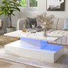ON-TREND Modern Glossy Coffee Table With Drawer, 2-Tier Rectangle Center Table with LED lighting for Living room, 39.3''x19.6''x15.3'', White