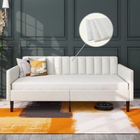 Elena Twin Size Ivory Boucle Upholstered Daybed, Ribbed Tufted Backrest, Daybed in Lavish Modern Design, Richly Hued Foam Comfort