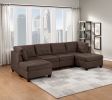 Modular Sectional 6pc Set Living Room Furniture U-Sectional Tufted Nail heads Couch Black Coffee Linen Like Fabric 2x Corner Wedge 2x Armless Chairs a