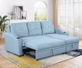 80.3" Orisfur. Pull Out Sofa Bed Modern Padded Upholstered Sofa Bed , Linen Fabric 3 Seater Couch with Storage Chaise and Cup Holder , Small Couch for