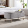 Grey Storage Ottoman Bench for End of Bed Gold Legs, Modern Grey Faux Fur Entryway Bench Upholstered Padded with Storage for Living Room Bedroom