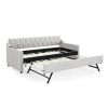 Twin Size Upholstery DayBed with Twin Size Erectable Trundle and USB Charging Design, Linen Beige