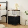 End Table with Charging Station, Nightstand with USB Port, Outlet and Fabric Bag, 2 Drawers & Open Storage Shelf Side Table, Sofa Cabinet for Living R