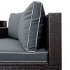 6 Pieces Outdoor Sectional Half Round Patio Rattan Sofa Set, PE Wicker Conversation Furniture Set/One Storage Side Table for Umbrella and One Multifun