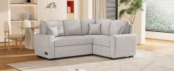 87.4"Sectional Sleeper Sofa with USB Charging Port and Plug Outlet,Pull-Out Sofa Bed with 3 Pillows, L-Shape Chaise for Living Room Small Apartment,Bl