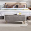 Grey Storage Ottoman Bench for End of Bed Gold Legs, Modern Grey Faux Fur Entryway Bench Upholstered Padded with Storage for Living Room Bedroom