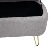 Grey Storage Ottoman Bench for End of Bed Gold Legs, Modern Grey Faux Fur Entryway Bench Upholstered Padded with Storage for Living Room Bedroom