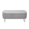 Grey Storage Ottoman Bench for End of Bed Gold Legs, Modern Grey Faux Fur Entryway Bench Upholstered Padded with Storage for Living Room Bedroom