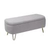 Grey Storage Ottoman Bench for End of Bed Gold Legs, Modern Grey Faux Fur Entryway Bench Upholstered Padded with Storage for Living Room Bedroom