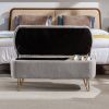 Grey Storage Ottoman Bench for End of Bed Gold Legs, Modern Grey Faux Fur Entryway Bench Upholstered Padded with Storage for Living Room Bedroom