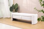2152 Footstool with storage function beige teddy fabric suitable for hallway bedroom living room