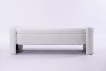 2152 Footstool with storage function beige teddy fabric suitable for hallway bedroom living room