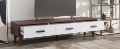 U-Can Modern TV Stand with 3 Drawers Adorned with Embossed Patterns for 65+ Inch TV, Rectangle Entertainment Center with Ample Storage Space for Livin