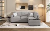 83.8" Sectional Pull-Out Sofa Bed L-Shaped Corner Sofa Couch with Storage Chaise, USB Ports, Power Sockets, Cup Holder for Living Room, Bedroom, Study