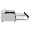 Twin Size Upholstery DayBed with Twin Size Erectable Trundle and USB Charging Design, Linen Beige