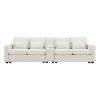 [VIDEO provided] [New] 114.2" Upholstered Sofa with Console, 2 Cupholders and 2 USB Ports Wired or Wirelessly Charged, Modern Linen Fabric Couches wit