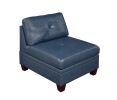 Genuine Leather Ink Blue Tufted 6pc Modular Sofa Set 2x Corner Wedge 3x Armless Chair 1x Ottoman Living Room Furniture Sofa Couch