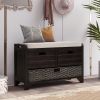 TREXM Storage Bench with Removable Basket and 2 Drawers, Fully Assembled Shoe Bench with Removable Cushion (Espresso)