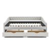 Queen Size Daybed with Drawers Upholstered Tufted Sofa Bed,,with Button on Back and Copper Nail on Waved Shape Arms, Beige (84.5"x63.5"x26.5")