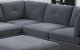 Ash Grey Chenille Fabric Modular Sectional 6pc Set Living Room Furniture Corner Sectional Couch 3x Corner Wedge 2x Armless Chairs and 1x Ottoman Tufte