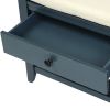 TREXM Shoe Rack with Cushioned Seat and Drawers, Multipurpose Entryway Storage Bench (Antique Navy)