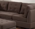 Modular Sectional 6pc Set Living Room Furniture Corner Sectional Tufted Nail heads Couch Black Coffee Linen Like Fabric 3x Corner Wedge 2x Armless Cha