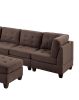 Contemporary Modular Sectional 7pc Set Living Room Furniture Corner L-Sectional Black Coffee Linen Like Fabric Tufted Nail heads 2x Corner Wedge 3x Ar