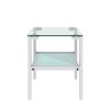 Glass two layer tea table, small round table, bedroom corner table, living room white side table(White)