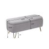Grey Storage Ottoman Bench for End of Bed Gold Legs, Modern Grey Faux Fur Entryway Bench Upholstered Padded with Storage for Living Room Bedroom