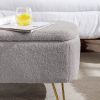 Grey Storage Ottoman Bench for End of Bed Gold Legs, Modern Grey Faux Fur Entryway Bench Upholstered Padded with Storage for Living Room Bedroom