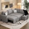 83.8" Sectional Pull-Out Sofa Bed L-Shaped Corner Sofa Couch with Storage Chaise, USB Ports, Power Sockets, Cup Holder for Living Room, Bedroom, Study
