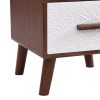 U-Can Square End Table with 1 Drawer Adorned with Embossed Patterns, Wood Legs and Handles for Living Room, Brown+White