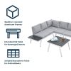 Industrial 5-Piece Aluminum Outdoor Patio Furniture Set, Modern Garden Sectional Sofa Set with End Tables, Coffee Table and Furniture Clips for Backya