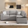 83.8" Sectional Pull-Out Sofa Bed L-Shaped Corner Sofa Couch with Storage Chaise, USB Ports, Power Sockets, Cup Holder for Living Room, Bedroom, Study