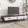 U-Can Modern TV Stand with 3 Drawers Adorned with Embossed Patterns for 65+ Inch TV, Rectangle Entertainment Center with Ample Storage Space for Livin
