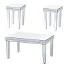 ON-TREND Fashionable Modern Glass Mirrored Coffee Table Set of 3, Easy Assembly Crystal Design Cocktail Table with 2 End Tables for Apartment Home Off