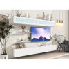 ON-TREND Wall Mount Floating TV Stand with Four Media Storage Cabinets and Two Shelves, Modern High Gloss Entertainment Center for 95+ Inch TV, 16-col