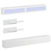 ON-TREND Wall Mount Floating TV Stand with Four Media Storage Cabinets and Two Shelves, Modern High Gloss Entertainment Center for 95+ Inch TV, 16-col
