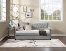 Twin Size Upholstered Daybed with Trundle,Sturdy Wood Bedframe w/ Bedframe Tufted Button & Copper Nail on Arms Design,Perfect for Bedroom,Guest Room F