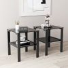 Set of 2, Glass two layer tea table, small round table, bedroom corner table, living room side table,Black