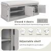 TREXM Storage Bench with 4 Doors and Adjustable Shelves, Shoe Bench with Removable Cushion for Living Room, Entryway (Gray Wash)