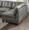 Living Room Furniture Antique Grey Modular Sectional 7pc Set Breathable Leatherette Tufted Couch 2x Corner Wedge 4x Armless Chairs and 1x Ottoman U-Sh