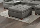 Living Room Furniture Antique Grey Modular Sectional 7pc Set Breathable Leatherette Tufted Couch 2x Corner Wedge 4x Armless Chairs and 1x Ottoman U-Sh