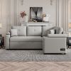 87.4" L-shape Sofa Bed Pull-out Sleeper Sofa with Wheels, USB Ports, Power Sockets for Living Room, Grey
