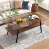 Rectangle Coffee Table, Tempered Glass Tabletop with Black Metal Legs, Modern Table for Living Room , Brown Glass