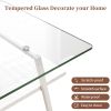 Rectangle Coffee Table, Tempered Glass Tabletop with White Metal Legs, Modern Table for Living Room , Transparent Glass