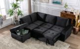 Sleeper Sectional Sofa, L-Shape Corner Couch Sofa-Bed with Storage Ottoman & Hidden Arm Storage & USB Charge for Living Room Apartment, Black