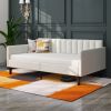 Elena Twin Size Ivory Boucle Upholstered Daybed, Ribbed Tufted Backrest, Daybed in Lavish Modern Design, Richly Hued Foam Comfort