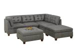 Living Room Furniture Antique Grey Modular Sectional 6pc Set Breathable Leatherette Tufted Couch 2x Corner Wedge 2x Armless Chairs and 2x Ottoman L-Sh