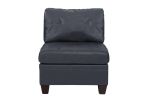 Contemporary Genuine Leather Black Tufted 6pc Modular Sectional Set 3x Corner Wedge 2x Armless Chair 1x Ottoman Living Room Furniture Sofa Couch